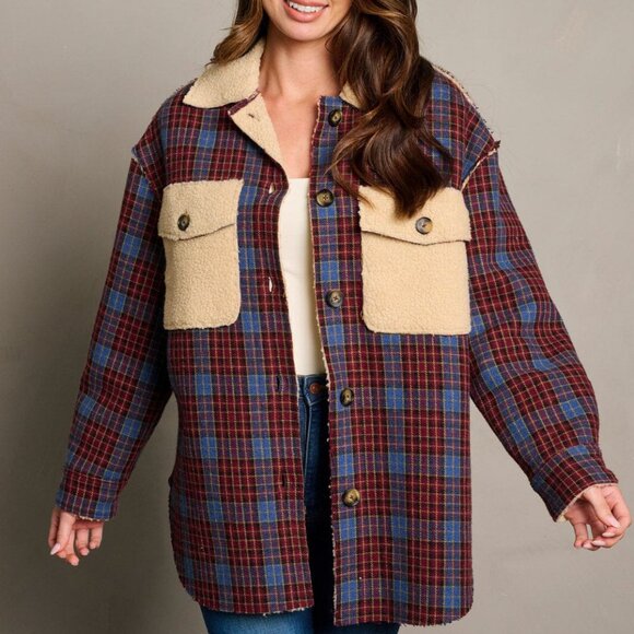 PLAID & SHERPA LINED SHACKET NIP Jackets & Blazers - PLAID & SHERPA LINED SHACKET NIP
